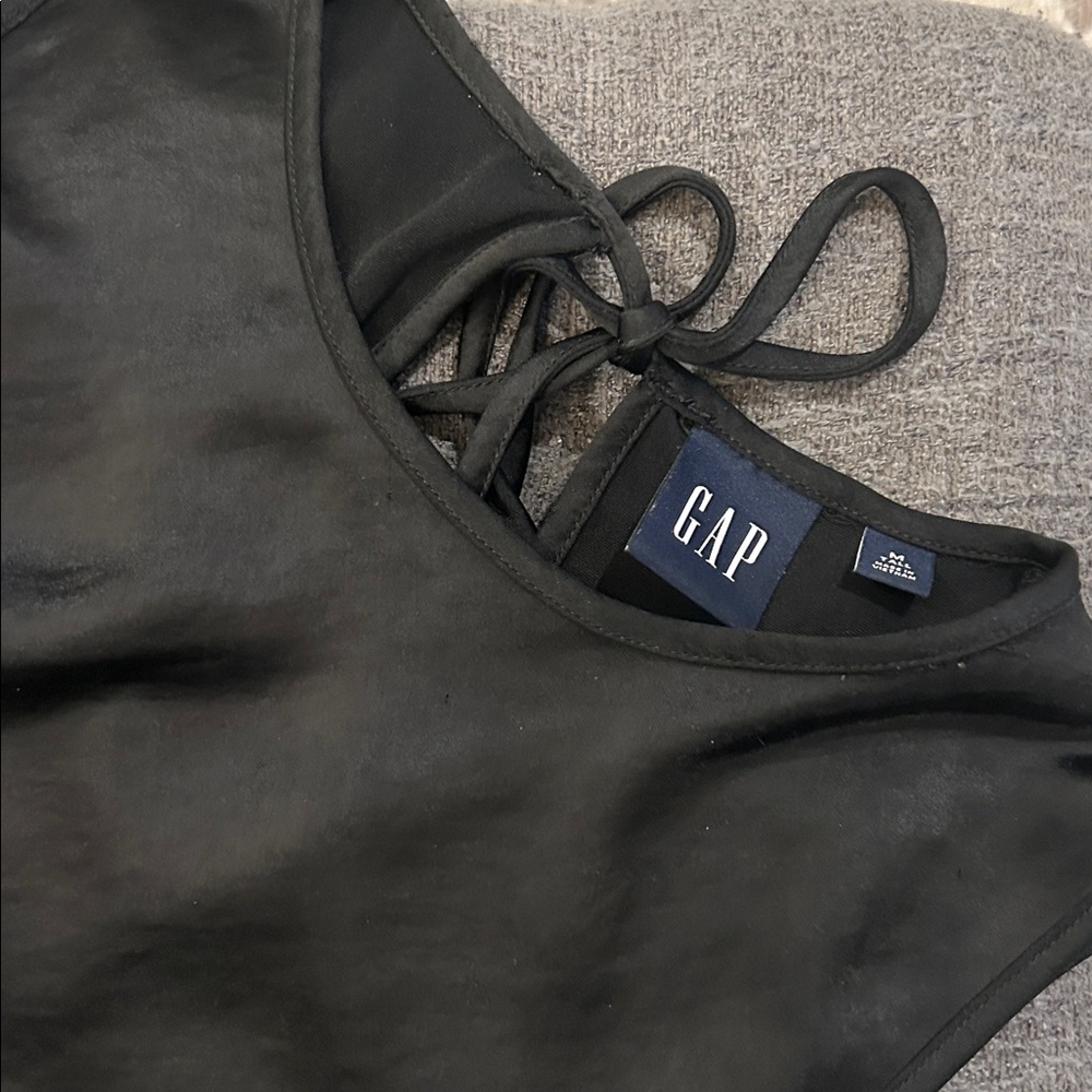 GAP Black Satin Sheath Midi Dress w/Side Slit - Picture 3 of 5